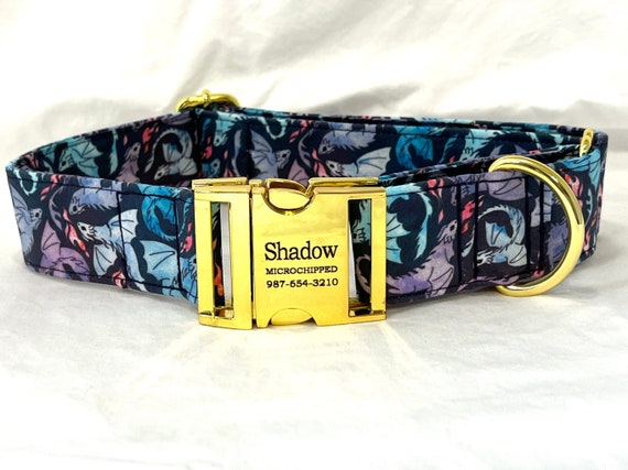 Dragons Martingale Dog Collar - Personalized Laser Engraved Buckle - Mythical Purple