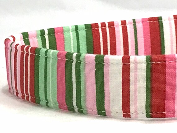 Christmas Dog Collar for Boy Girl - Preppy Pink Red and Green Peppermint Candy Stripes