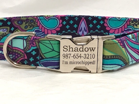 Personalized Dog Collar - Laser Engraved Buckle - Purple Blue Festival Colors
