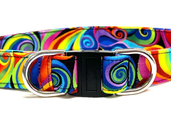 BREAKAWAY Dog Collar for Boy, Girl - Neon Psychedelic Swirls - Festival Colors - Safety