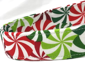 Christmas Dog Collar for Boy Girl - Peppermint Candy Swirls - Red Green