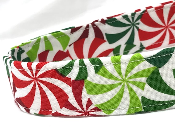 Christmas Dog Collar for Boy Girl - Peppermint Candy Swirls - Red Green
