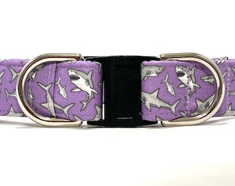 BREAKAWAY Dog Collar for Boy, Girl - Purple Sharks - Safety