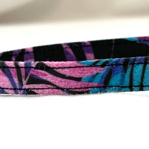 Tropical Jungle  Leaves - Breakaway Cat Collar for Girl, Boy - 3/8&quot; - Purple and Blue