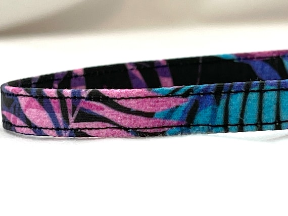 Tropical Jungle  Leaves - Breakaway Cat Collar for Girl, Boy - 3/8" - Purple and Blue