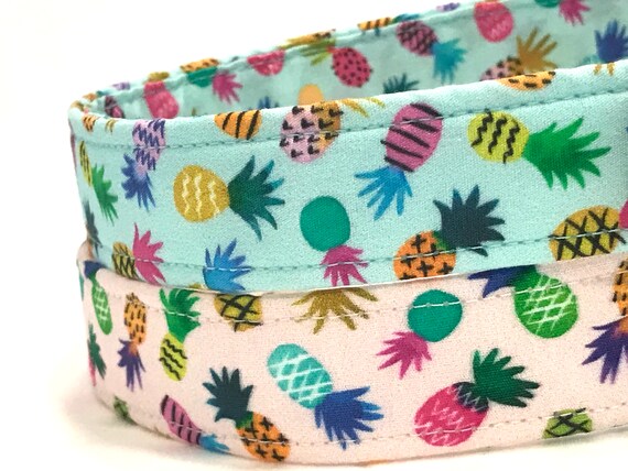 Summer Dog Collar for Girl, Boy - Tropical Pineapples - Mint, Pink