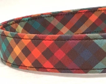 Fall Dog Collar for Boy Girl- Harvest Plaid - Retro Brown Plaid