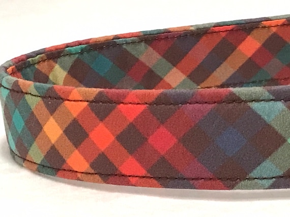 Fall Dog Collar for Boy Girl- Harvest Plaid - Retro Brown Plaid