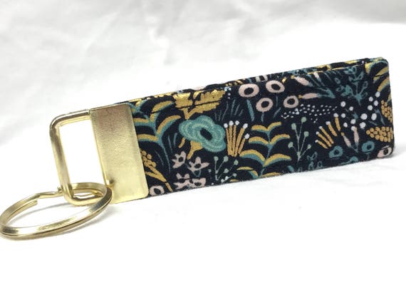 Rifle Paper Co. - 3" MINI Key Fob - Teal and Metallic Gold Flowers