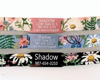 Gift for Cat- Personalized Breakaway Cat Collar - Rifle Paper Co - Slide-On Engraved ID Tag - 3/8" - Wildflowers