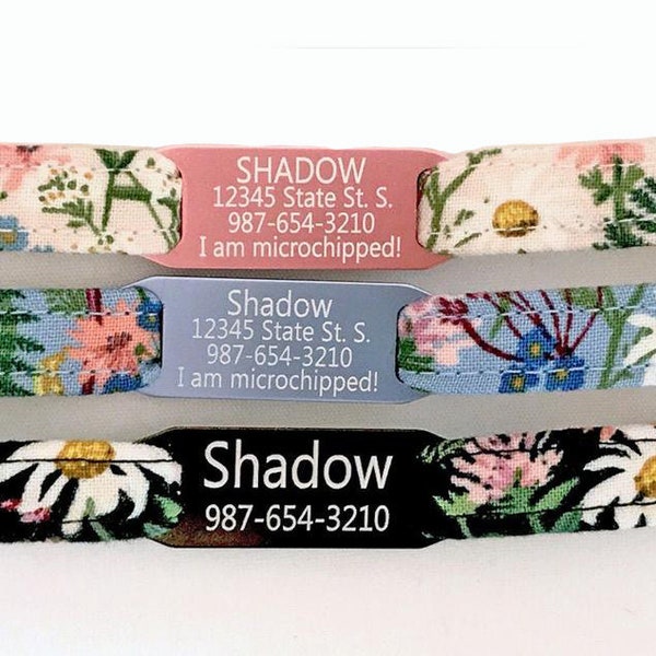 Personalized Breakaway Cat Collar - Rifle Paper Co - Slide-On Engraved ID Tag - 3/8" - Wildflowers