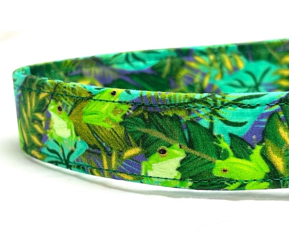 Dog Collar for Girl, Boy -  Adorable Green Frogs on Lilly Pads - OPTIONAL Extra D-ring