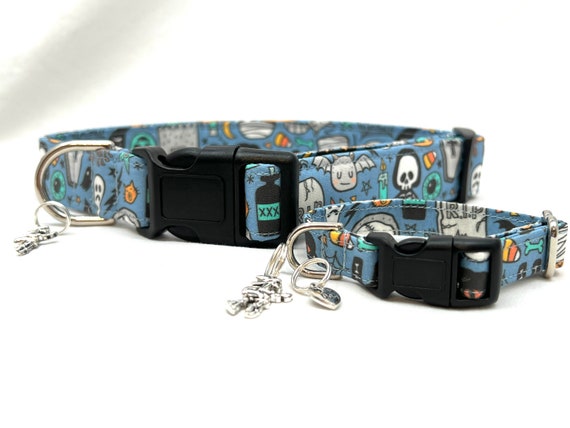 Halloween Dog Collar & Matching BFF Friendship Bracelet Set - Skeletons, Ghosts, Candy Corn