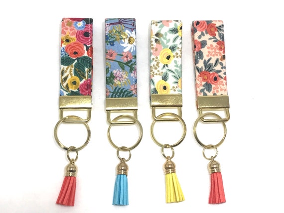 Rifle Paper Co. MINI Key Fobs with Tassels -  Floral Fabric