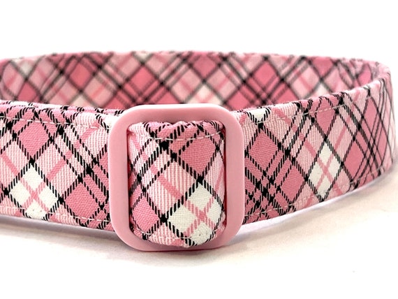 Plaid Dog Collar For Girl - Preppy Pink