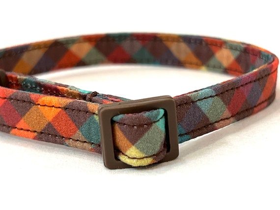 Fall Cat Collar for Boy Girl- Harvest Plaid - Retro Brown Plaid