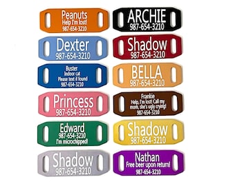 Personalized Slide-On 3/8" Wide Pet ID Tag: Silent Metal Cat & Small Dog Collar