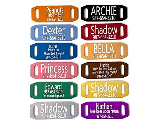 Add On ONLY: Personalized ID Tag for Cat Collar or Small Dog - 3/8" Slide-On Colored Metal Tag