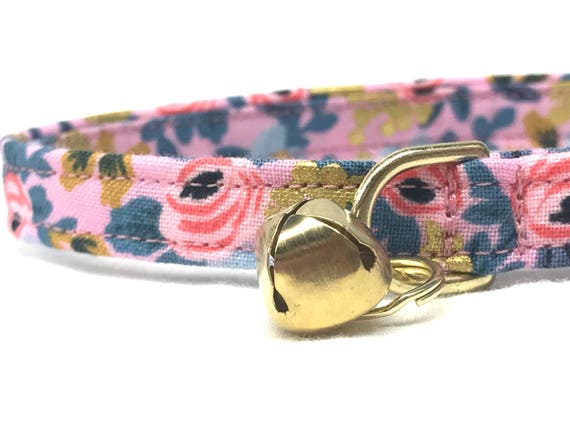 Rifle Paper Co Cat Collar - Les Fleurs Rosa Floral Violet Gold  - Breakaway