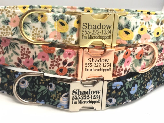 Gift for Dog - Personalized Rifle Paper Co Dog Collar - Engraved Buckle - Primavera