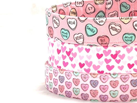 Valentine's Day Dog Collar - Conversation Hearts - Tiny Pink Hearts - Heart-Shaped Donuts