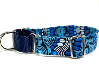 Classic Martingale Dog Collar with Nylon Loop - Blue Tribal-or- Pick Any Fabric