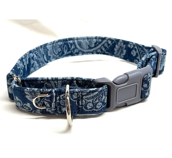 Buckle Martingale Dog Collar With EXTRA D-Ring - Jean Paisley Denim