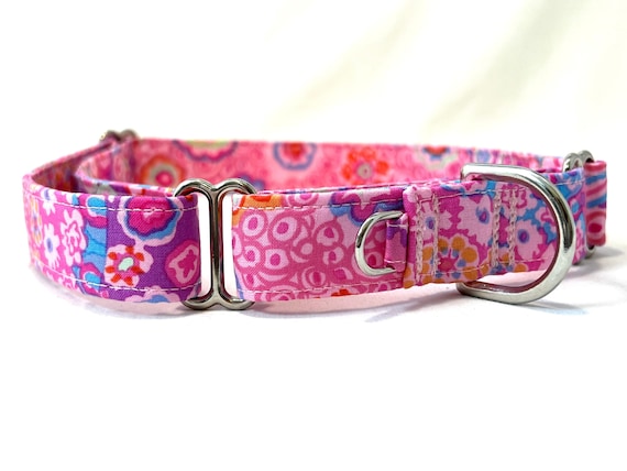 Classic Martingale Dog Collar - ADD SMALL D-RING -  Tropical Pink Treasure