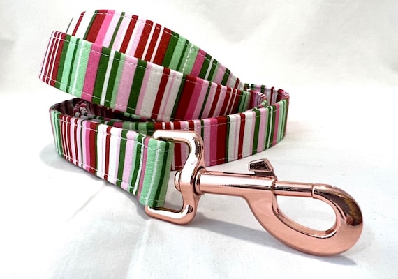 Christmas Dog Leash - Preppy Pink Red and Green Peppermint Candy Stripes