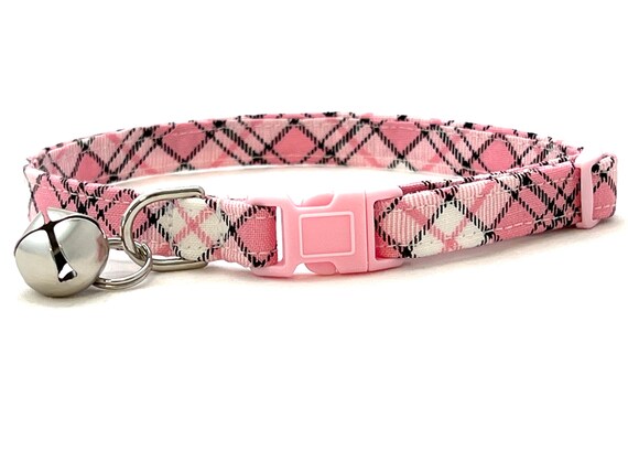 Preppy Pink Plaid Cat Collar for Girl - Breakaway 3/8"