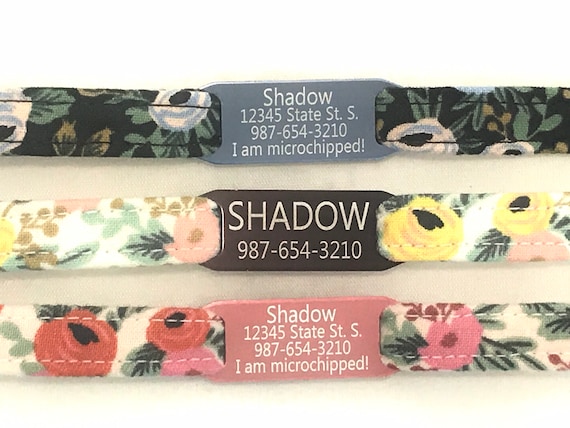 Personalized Breakaway Cat Collar - Rifle Paper Co - Slide-On Engraved ID Tag - 3/8" - Primavera