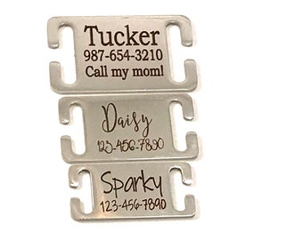 Slide On Dog, Cat ID Tag for Collar - Personalized Engraved Name- Removable - 1”, 3/4”, 5/8”, 3/8"