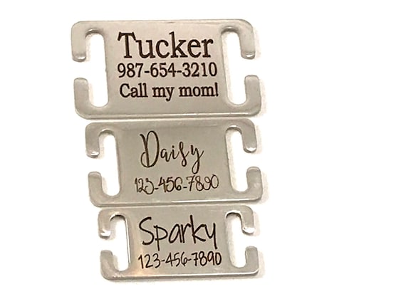 Slide On Dog, Cat ID Tag for Collar - Personalized Engraved Name- Removable - 1”, 3/4”, 5/8”, 3/8"