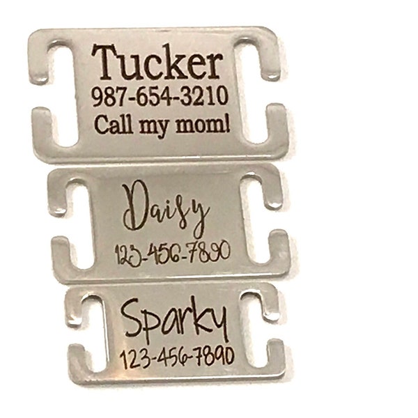Slide On Dog, Cat ID Tag for Collar - Personalized Engraved Name- Removable - 1”, 3/4”, 5/8”, 3/8"