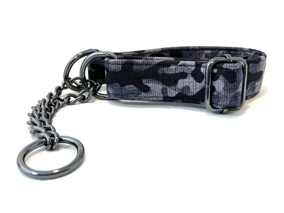 Camo Chain Martingale Dog Collar 1" Wide - Rose Gold, Antique Brass, Gunmetal - Camouflage