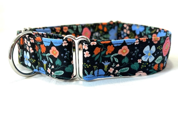 Rifle Paper Co Martingale Dog Collar for Boy, Girl - Primavera Big Black Flowers