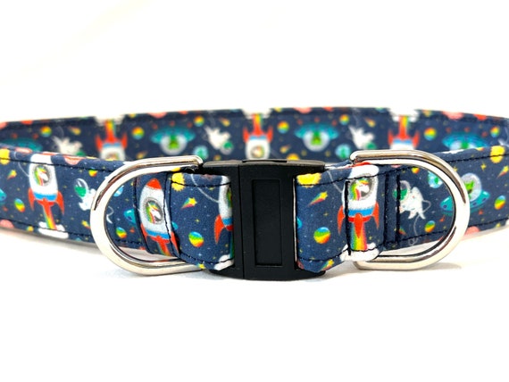 BREAKAWAY Dog Collar for Boy, Girl -Rainbow Unicorns in Rockets, Spacewalking Dinosaurs, Spaceship Aliens - Safety