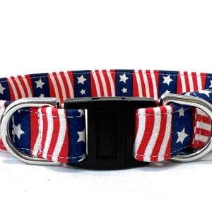 Patriotic BREAKAWAY Dog Collar for Boy, Girl - 4th of July Dog Collar - USA - Red White and Blue - Stars and Stripes