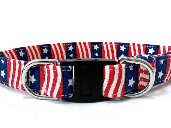 Patriotic BREAKAWAY Dog Collar for Boy, Girl - 4th of July Dog Collar - USA - Red White and Blue - Stars and Stripes
