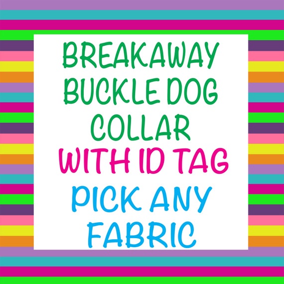Gift for Dog - Personalized BREAKAWAY BUCKLE Dog Collar - with Slide On ID Tag - Safety - Pick Any Fabric