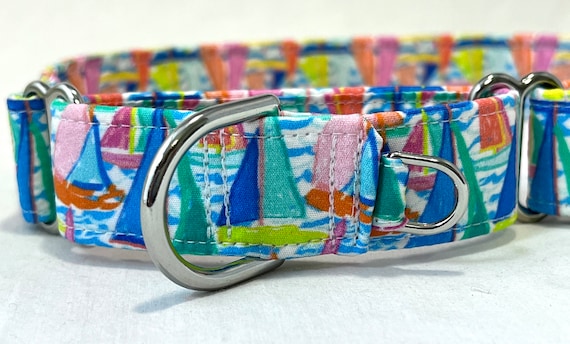 Classic Martingale Nautical Dog Collar - ADD SMALL D-RING -  Colorful Sailboats