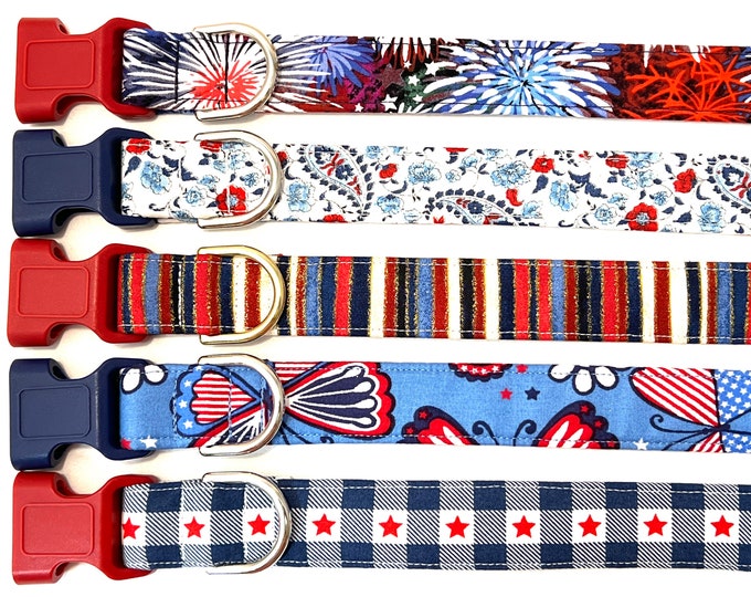 Dog Collar, Patriotic Dog Collar, July 4th Dog Collar, Red White and