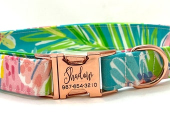 Tropical Dog Collar for Boy, Girl - Personalized Engraved Buckle - Beach Party Punch
