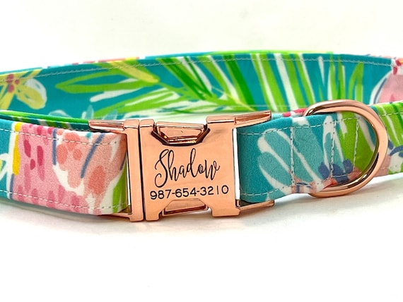 Tropical Dog Collar for Boy, Girl - Personalized Engraved Buckle - Beach Party Punch