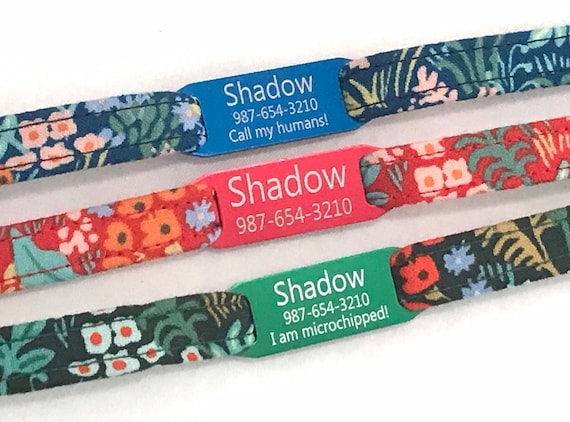 Gift for Cat - Personalized Breakaway Cat Collar for Boy Girl - Rifle Paper Co - Colored Slide-On Engraved ID Tag - 3/8" Wide