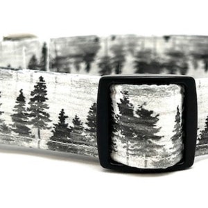 Dog Collar for Boy Girl- Trees in Woodland Forest- Black White Grey