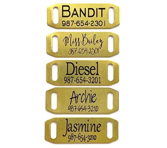 Add On ONLY: Personalized ID Tag for Cat Collar or Small Dog - 3/8" Slide-On Tumbled Brass Tag