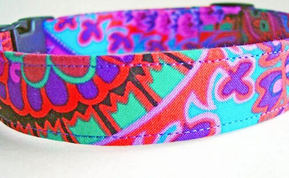 Boho Dog Collar - Paisley Jungle - Purple, Green, Orange, Lavender