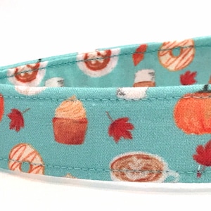 Fall Dog Collar for Boy Girl- Pumpkin Spice Latte, Doughnuts - Aqua