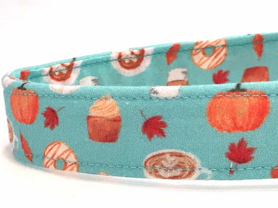 Fall Dog Collar for Boy Girl- Pumpkin Spice Latte, Doughnuts - Aqua